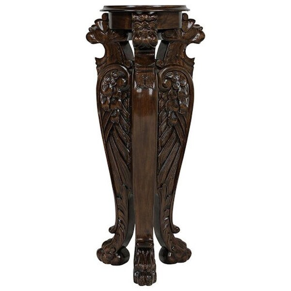Griffin Carved Winged Lion Pedestal Wood Carved Decor Replica Column